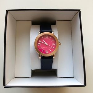 Marc Jacobs Riley Fuchsia Dial Navy Leather Watch